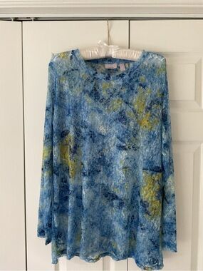 Logo Lightweight Lace watercolor  Blue & Aqua Long Sleeve Tunic Top